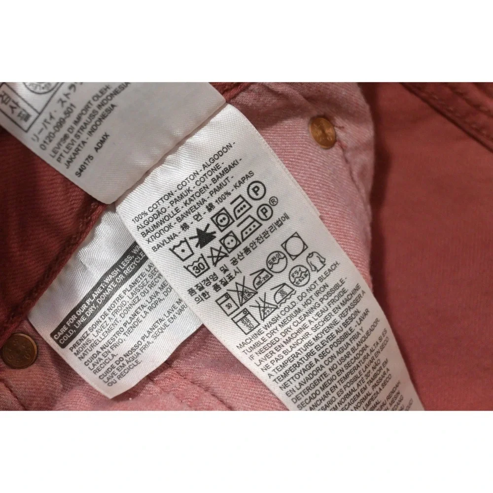 Levis 501 Original Fit Jeans Mens 34x30 Salmon Pink Red Button Fly Excellent